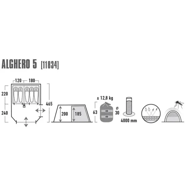 High Peak Alghero 5 Tente, Gris 6